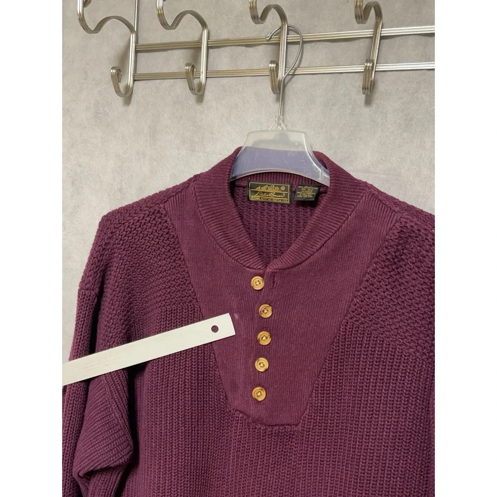 VTG Eddie Bauer Sweater Men L Maroon Chunky‎ Knit Henley Pullover Heavy Nordic - Picture 3 of 10